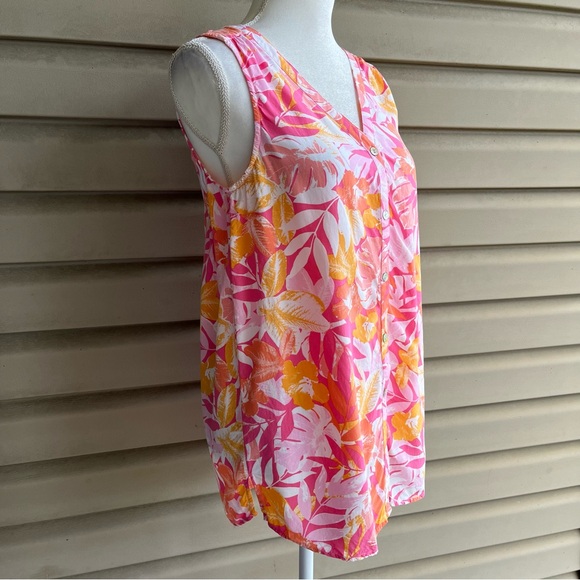 •J.Jill• Sleeveless Tropical Floral Button Down Blouse - Size Small - Picture 5 of 9